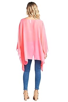 Modern Kiwi Solid Sheer Chiffon Caftan Poncho Tunic Top Neon